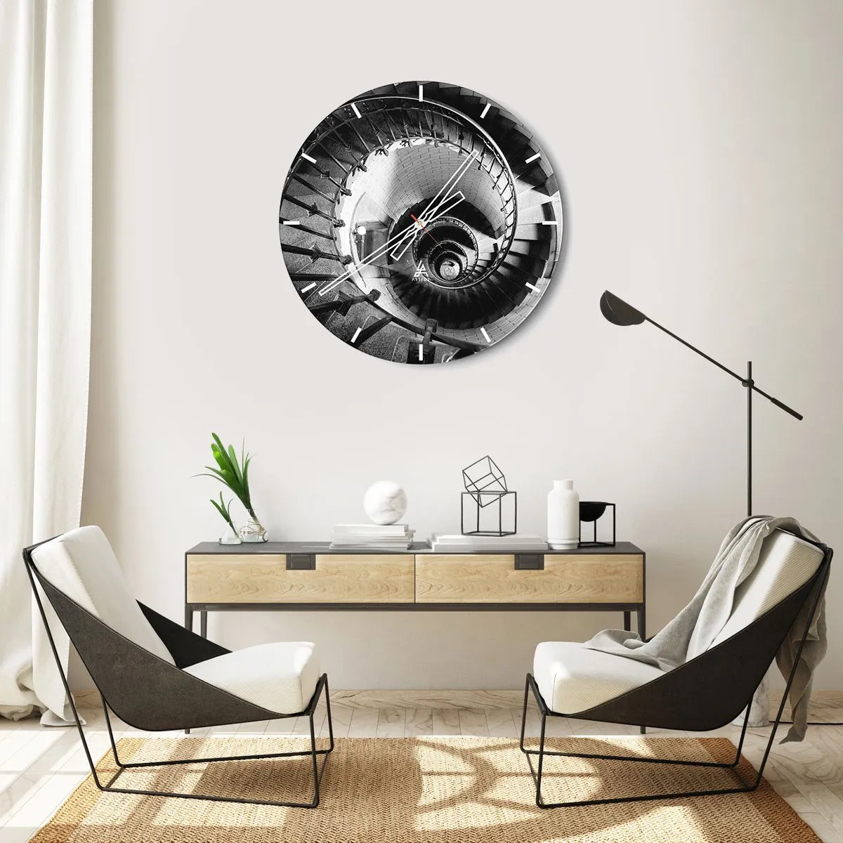 Nástenné hodiny - Čiernobiele točité schodisko zhora - 30x30cm - Len vyššie a vyššie - Moderná nástenná dekorácia do obývacej izby, kuchyne a spálne ARTTOR