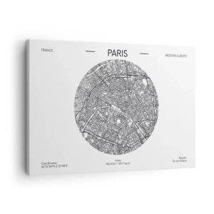 Obraz na plátne - Mapa Paríža v minimalistickom štýle - 70x50cm - Anatómia Paríža - Moderná nástenná dekorácia do obývacej izby a spálne ARTTOR