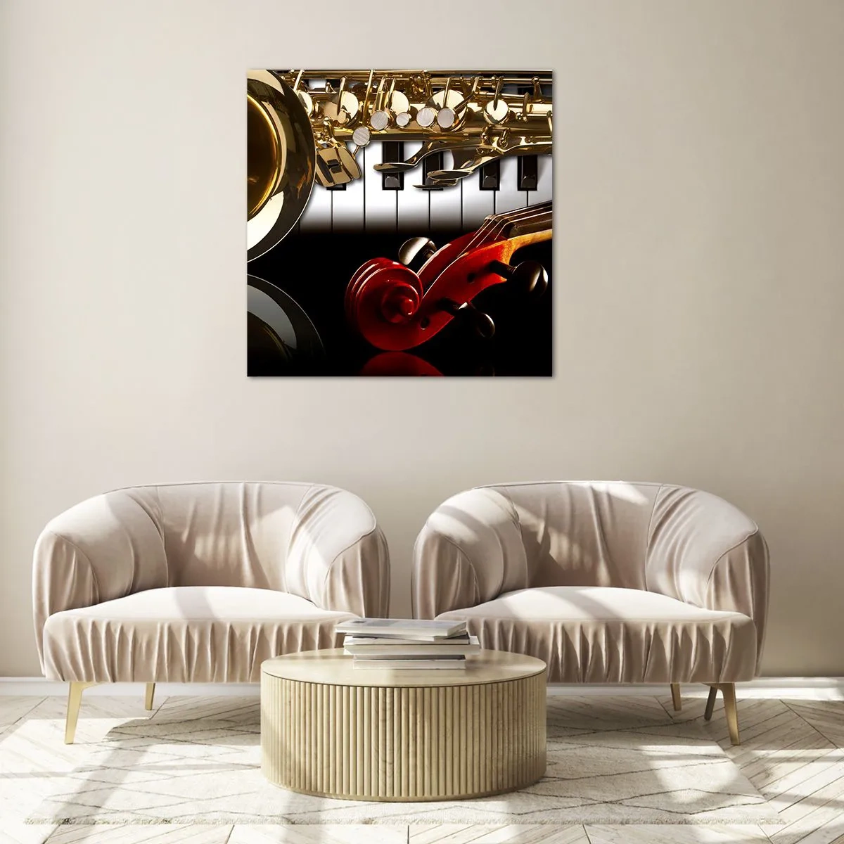 Obraz na skle - Plech, drevo a slonovinová kosť - 60x60 cm