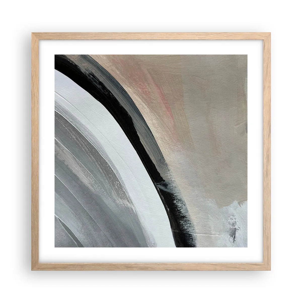 Plagát v ráme zo svetlého duba - Kompozícia: čierny a šedý oblúk - 50x50 cm