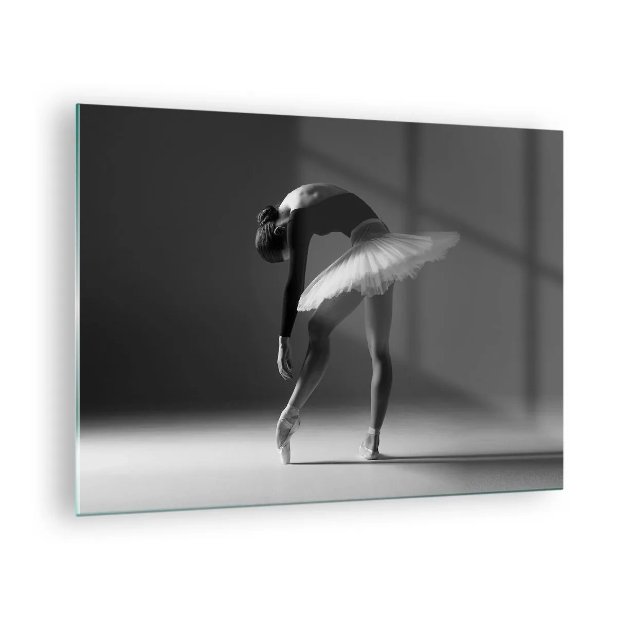 Obraz na skle - Čierna a biela silueta baleríny v pôvabnej póze - 70x50cm - Bella ballerina - Moderná nástenná dekorácia do obývacej izby a spálne ARTTOR