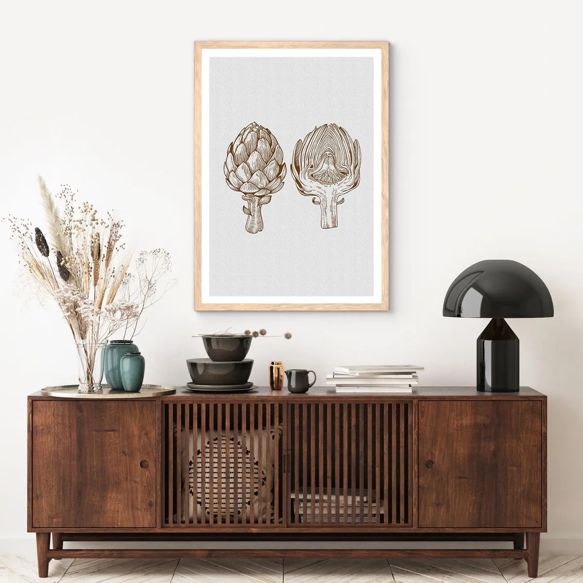 Plagát v ráme zo svetlého duba - Hodiny anatómie - 61x91 cm