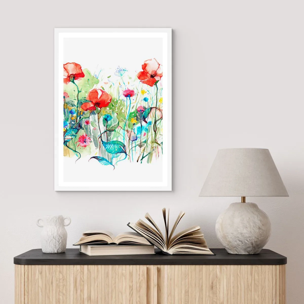 Plagát v bielom ráme - Kvitnúca lúka v máji - 61x91 cm