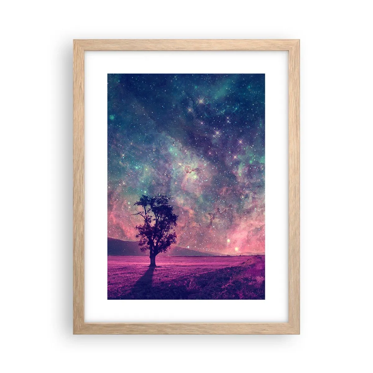 Plagát v ráme zo svetlého duba - Pod magickou oblohou - 30x40 cm
