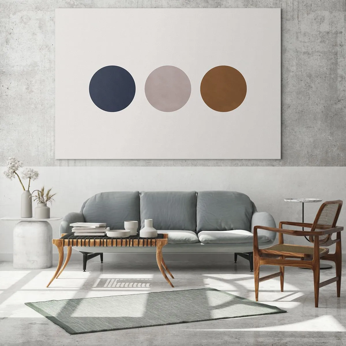 Obraz na skle - Minimalistická kompozícia troch farebných kruhov - 70x50cm - Symbol dokonalosti - Moderná nástenná dekorácia do obývacej izby a spálne ARTTOR