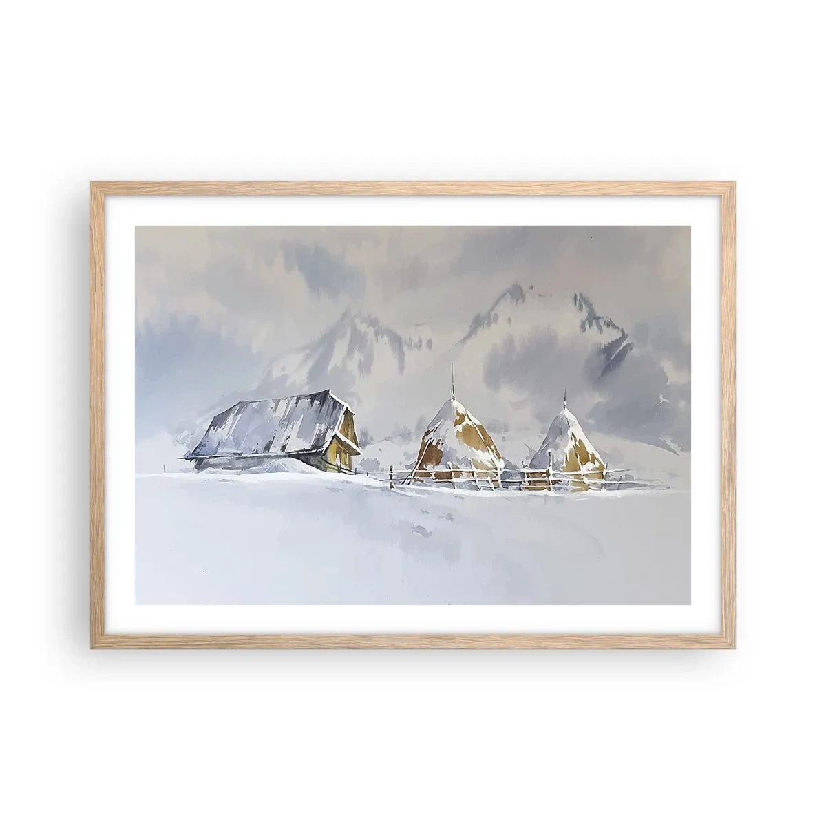 Plagát v ráme zo svetlého duba - V zasneženom údolí - 70x50 cm