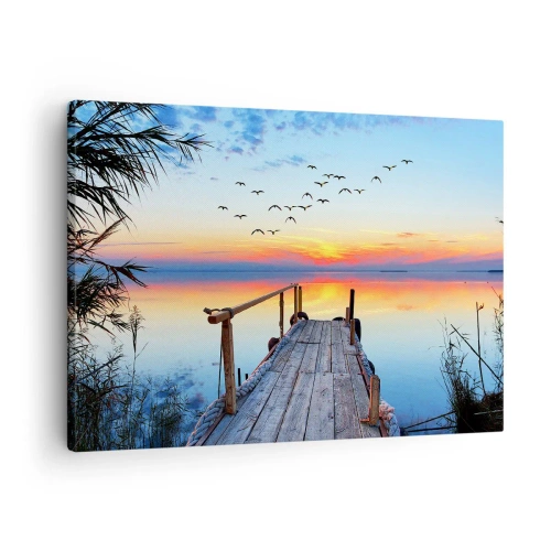 Obraz na plátne - Drevené mólo nad jazerom pri západe slnka - 70x50cm - Je čas isť späť… - Moderná nástenná dekorácia do obývacej izby a spálne ARTTOR