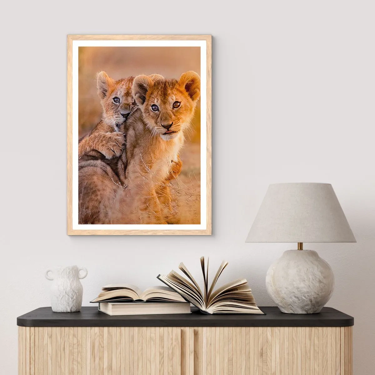 Plagát v ráme zo svetlého duba - Nevyrušovať! Hrajme sa - 40x50 cm