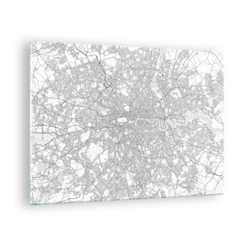 Obraz na skle - Čiernobiela mapa s hustou sieťou ulíc v minimalistickom štýle. - 70x50cm - Mapa londýnskeho labyrintu - Moderná nástenná dekorácia do obývacej izby a spálne ARTTOR