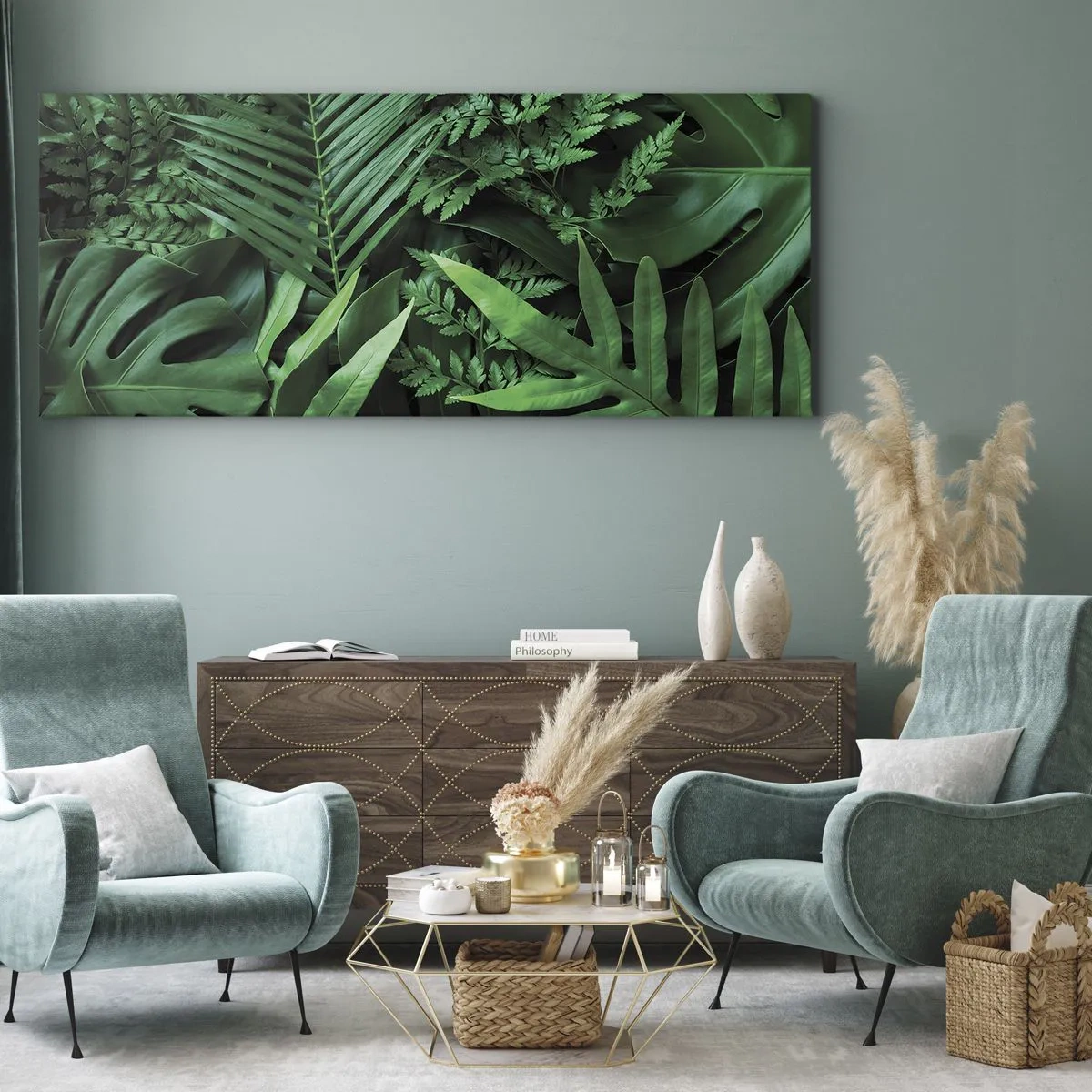 Obraz na plátne - Objaté v zeleni - 100x40 cm