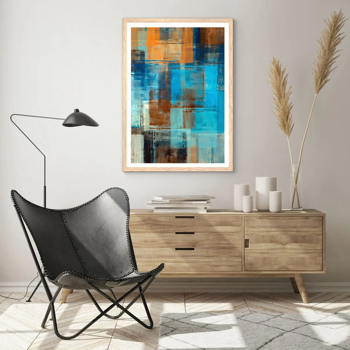 Plagát v ráme zo svetlého duba - Cez modrý závoj - 50x70 cm