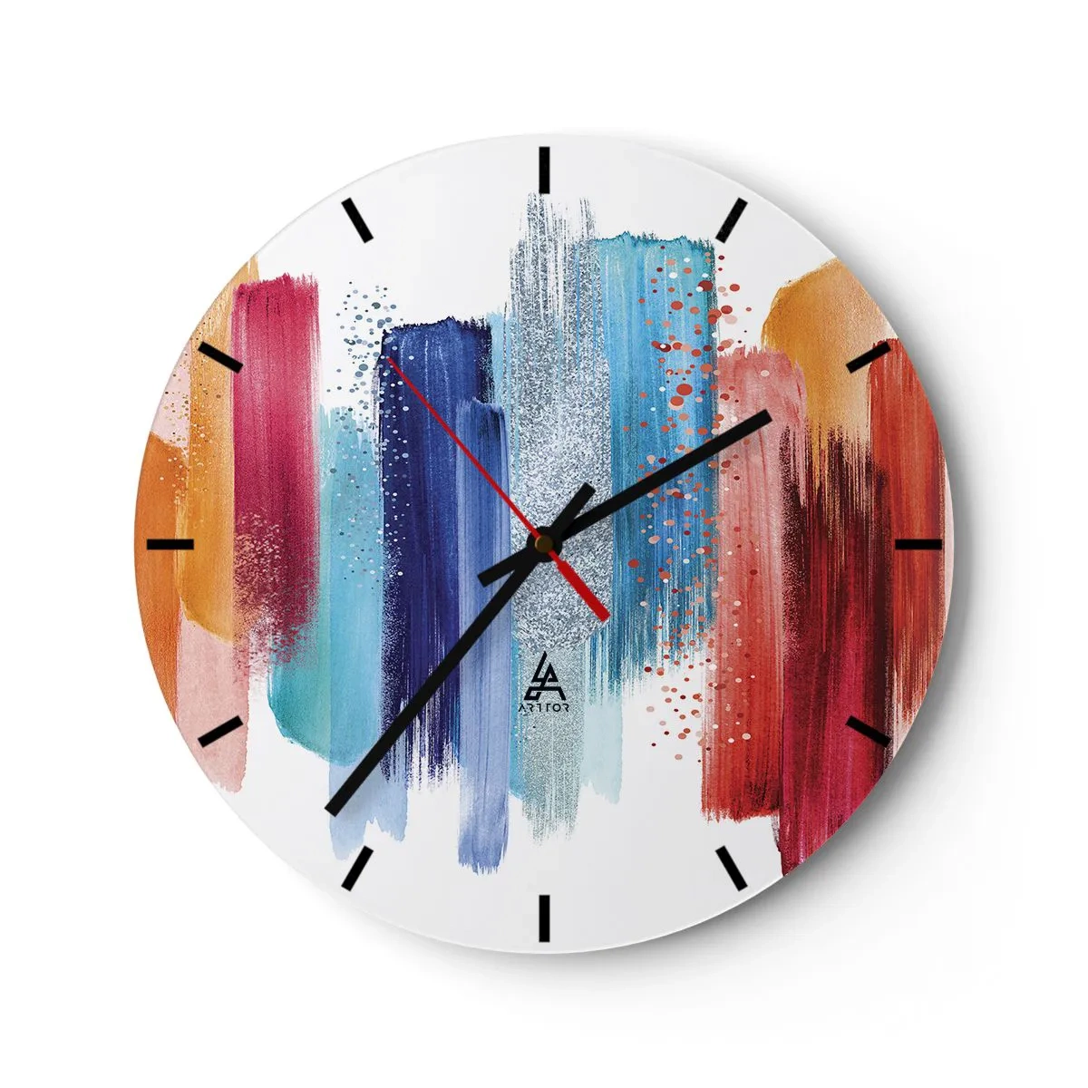 Nástenné hodiny - Abstraktný motív s farebnými tvarmi a textúrami - 30x30cm - Hore a dole - Moderná nástenná dekorácia do obývacej izby, kuchyne a spálne ARTTOR