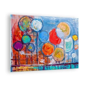 Obraz na skle - Farebné, abstraktné stromy maľované na pozadí oblohy - 70x50cm - Rozmanitosti - Moderná nástenná dekorácia do obývacej izby a spálne ARTTOR