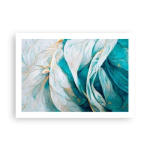 Plagát - Modrá abstrakcia so zlatým motívom - 70x50 cm
