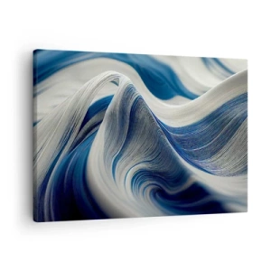 Obraz na plátne - Abstraktné vlny v odtieňoch modrej a bielej - 70x50cm - Plynulosť modrej a bielej - Moderná nástenná dekorácia do obývacej izby a spálne ARTTOR