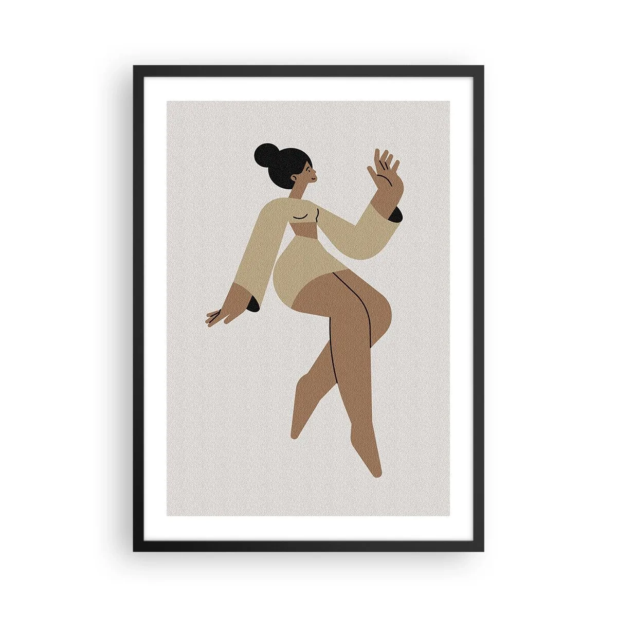Plagát v čiernom ráme - Minimalistická ilustrácia ženskej postavy v pohybe. - 50x70cm - Tvar pôvabu - Moderná nástenná dekorácia do obývacej izby a spálne ARTTOR