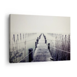 Obraz na plátne - Drevený most vedúci do hmlistého priestoru - 70x50cm - Ponor sa do pokoja - Moderná nástenná dekorácia do obývacej izby a spálne ARTTOR