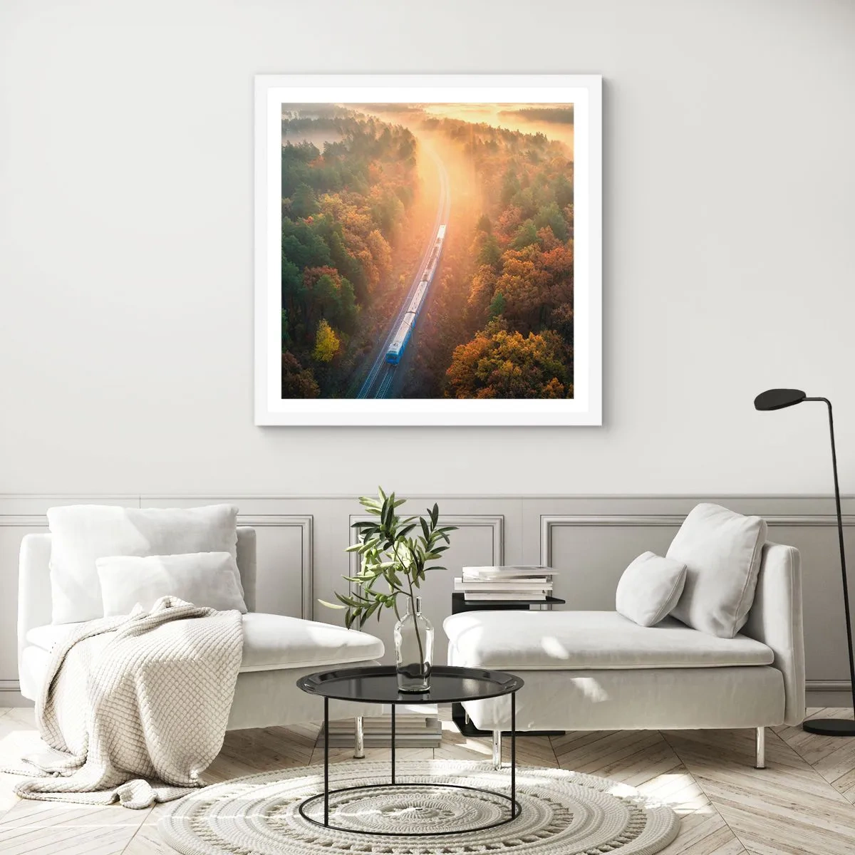 Plagát v bielom ráme - Jesenná cesta - 60x60 cm