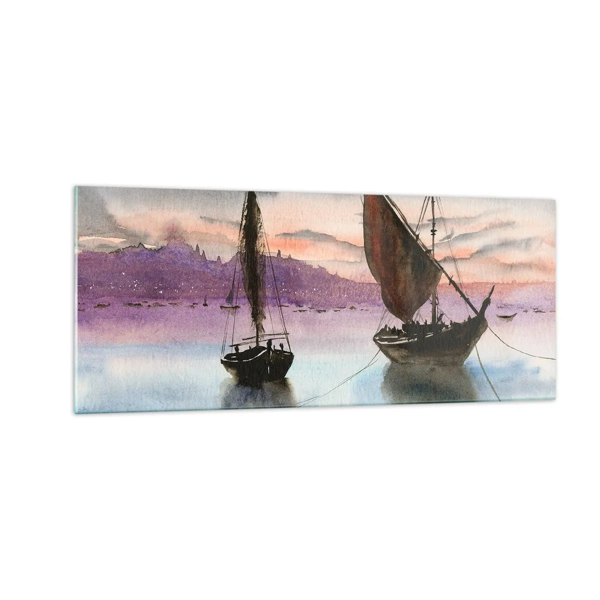 Obraz na skle - Večer v prístave - 100x40 cm