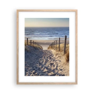 Plagát v ráme zo svetlého duba - Šumenie mora, spev vtákov, divoká pláž uprostred trávy… - 40x50 cm