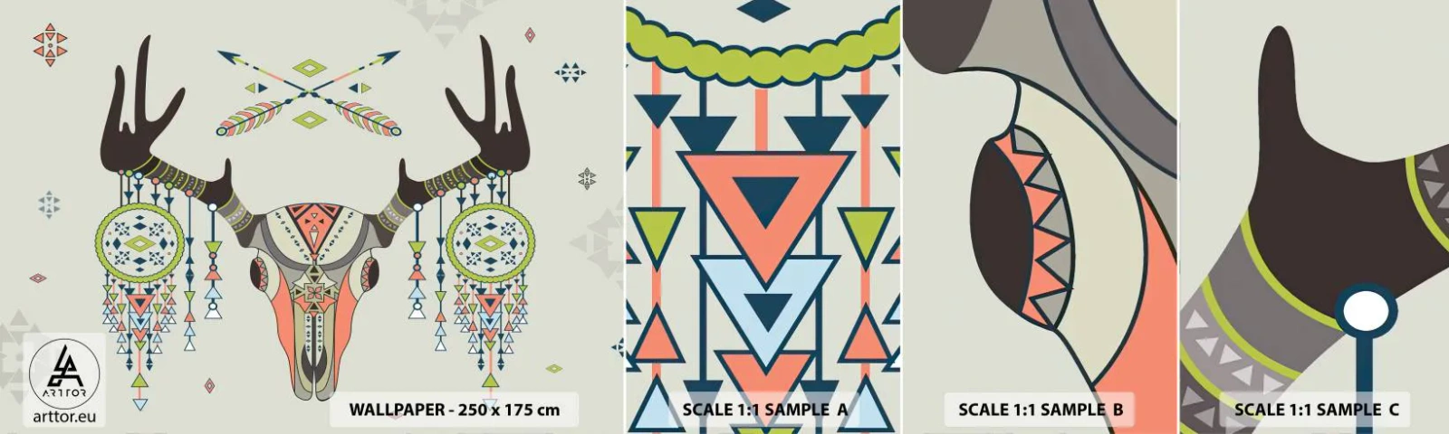 Vzorka Fototapeta Standard Eco - Trofej indiánskeho lovca - Abstrakcia, Jeleň, Boho - 100x30 cm