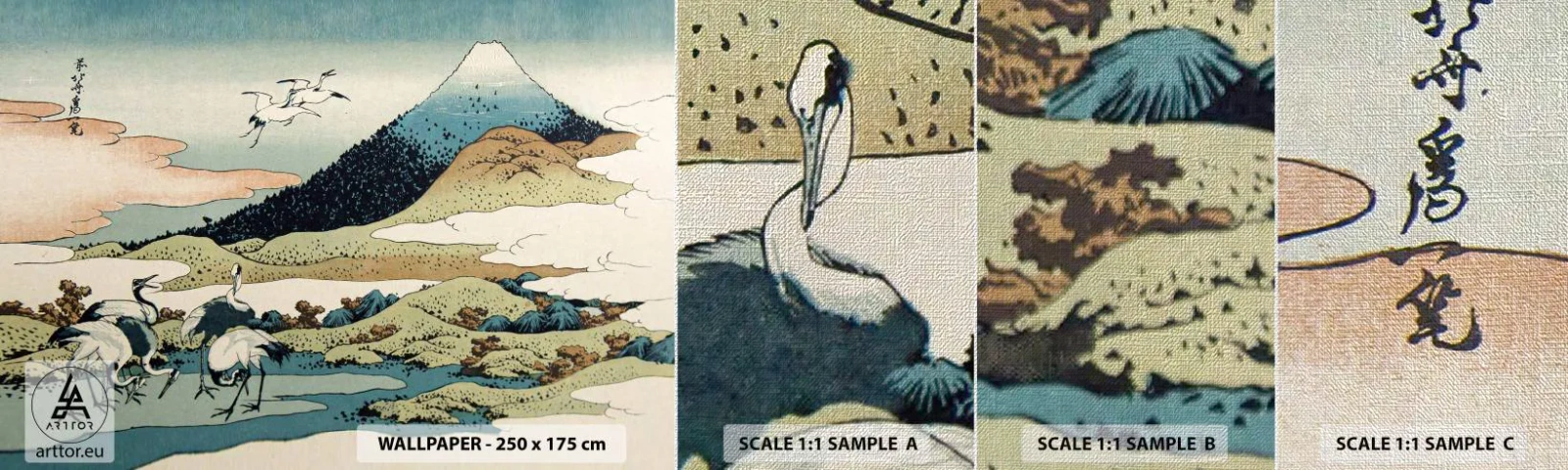 Vzorka fototapety Premium Canvas - V japonskom duchu - bocian, Vták, Krajina - 100x30 cm