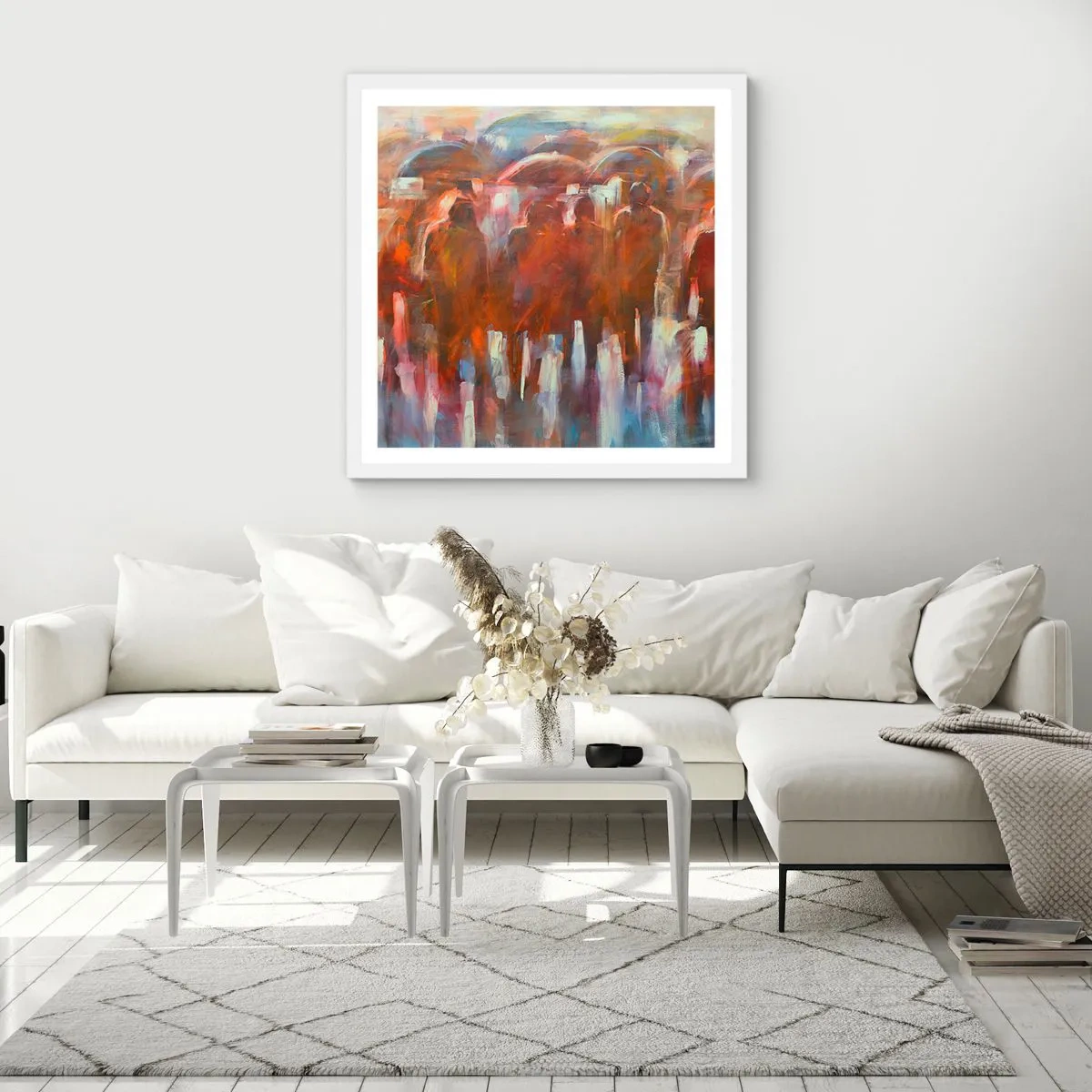 Plagát v bielom ráme - Rovnocenní v daždi a hmle - 40x40 cm