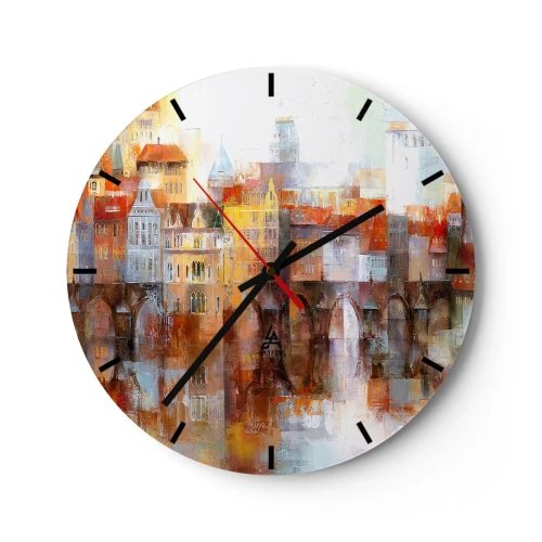 Nástenné hodiny - Malebné mesto s mostom a odrazom vo vode - 30x30cm - Pod mostom je tiež krásne - Moderná nástenná dekorácia do obývacej izby, kuchyne a spálne ARTTOR