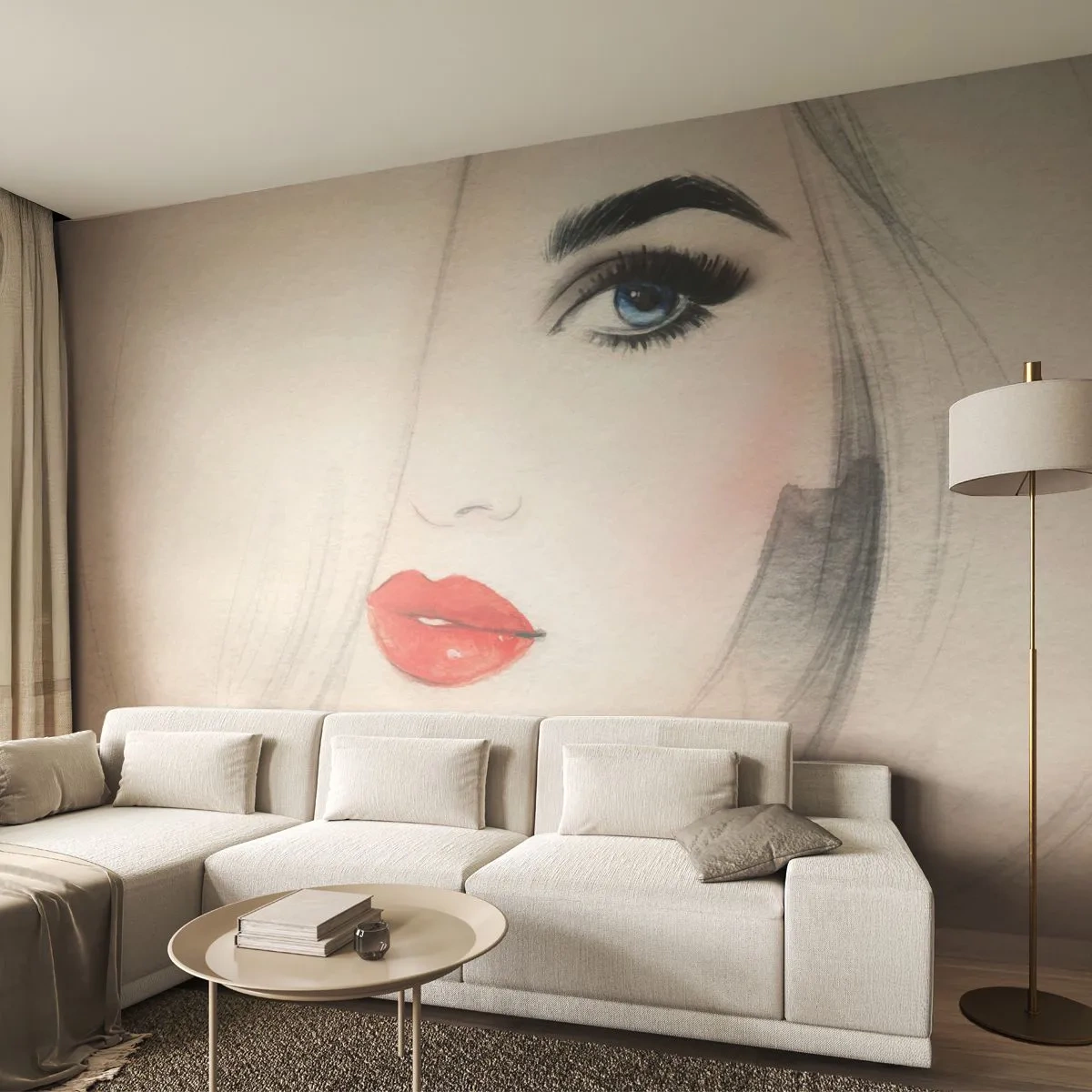 Fototapeta Premium Sand - Hypnotizuje a omamuje - Portrét ženy, Ženská tvár, červené pery - 350x256 cm