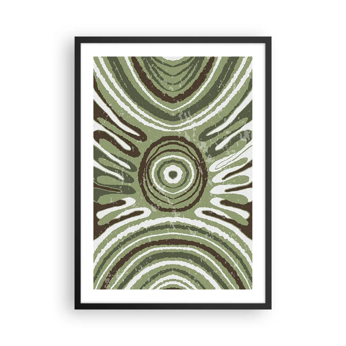 Plagát v čiernom ráme - Symetrický abstraktný vzor v odtieňoch zelenej - 50x70cm - Explózia emócií - Moderná nástenná dekorácia do obývacej izby a spálne ARTTOR