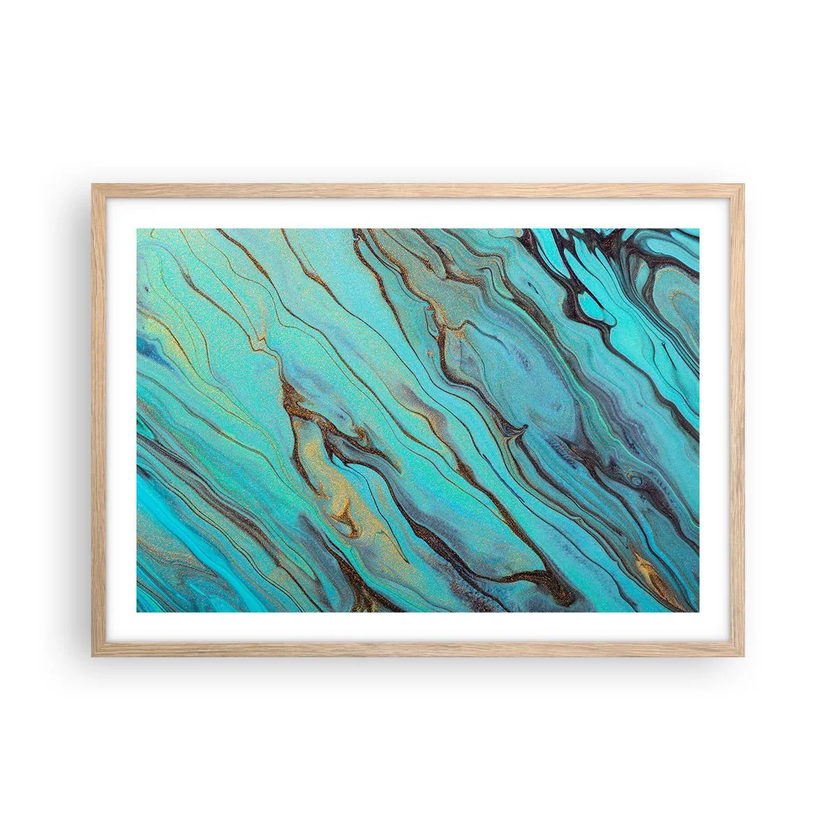 Plagát v ráme zo svetlého duba - Tyrkysový príliv - 70x50 cm