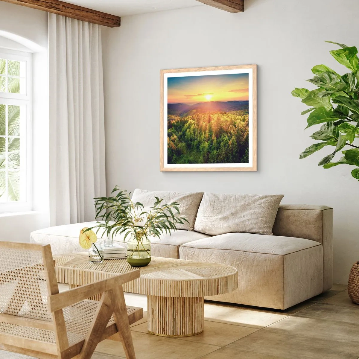 Plagát v ráme zo svetlého duba - Vrcholky a vrcholy - 40x40 cm
