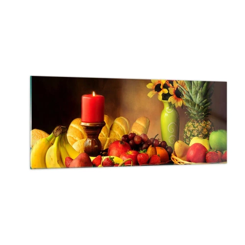 Obraz na skle - Zátišie s pečivom a ovocím - 100x40 cm