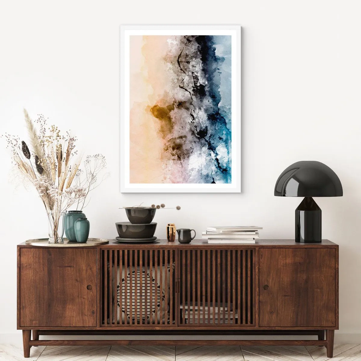 Plagát v bielom ráme - Ponorené do mračná hmly - 50x70 cm