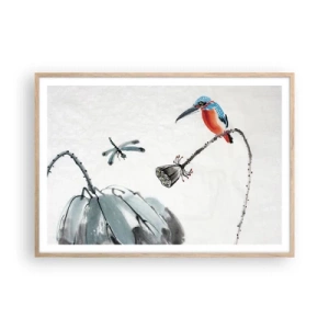 Plagát v ráme zo svetlého duba - Život lúky - 100x70 cm