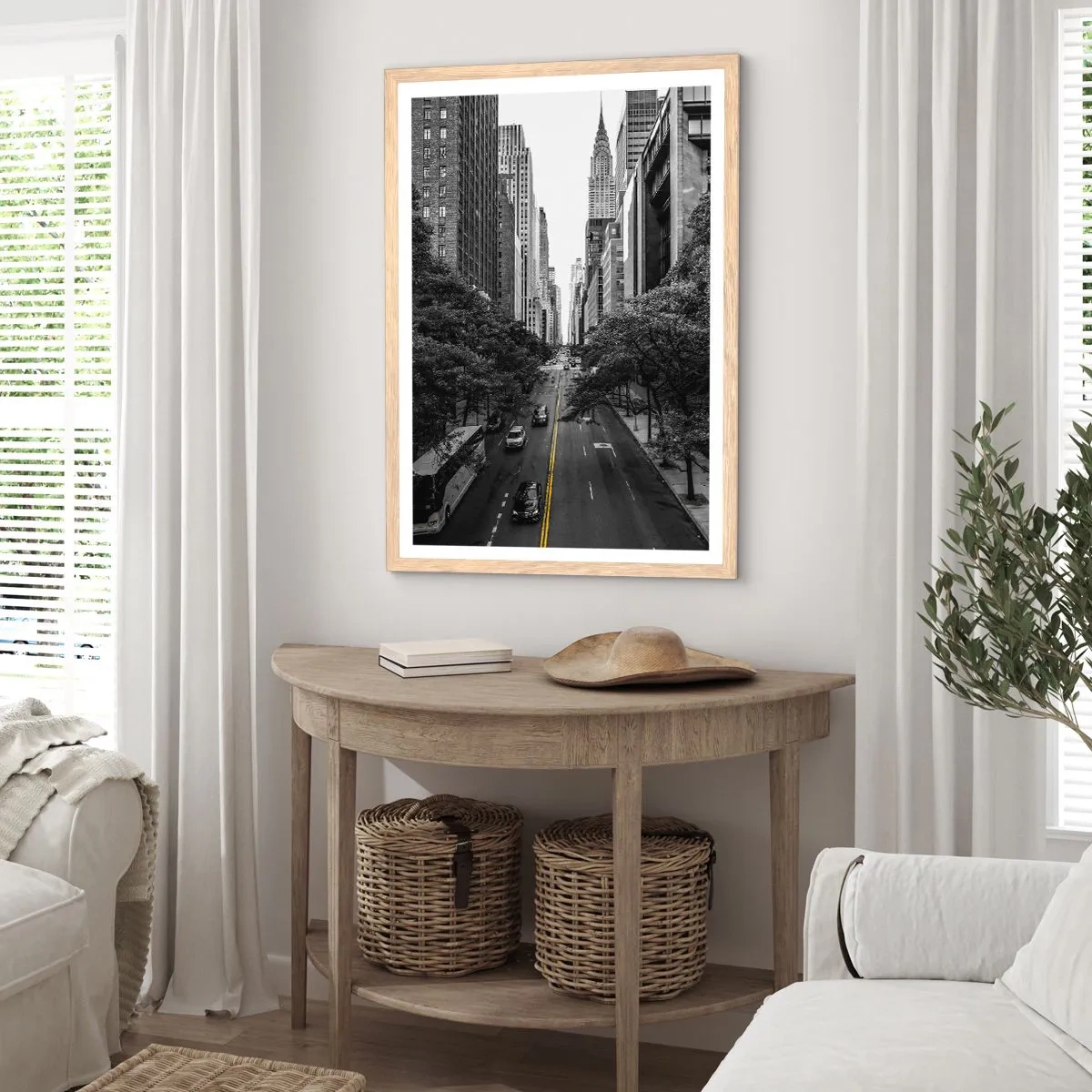 Plagát v ráme zo svetlého duba - Newyorské ráno - 70x100 cm