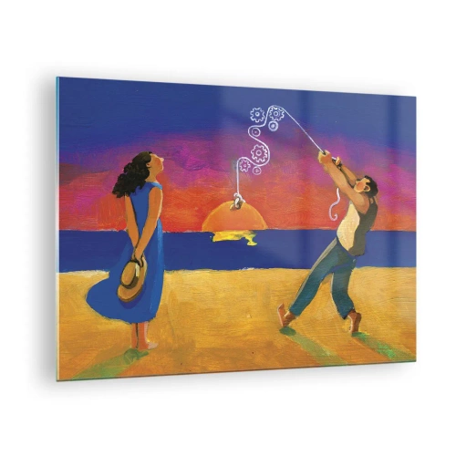 Obraz na skle - Farebný abstrakt páru na pláži pri západe slnka - 70x50cm - Viac ako hviezda z neba - Moderná nástenná dekorácia do obývacej izby a spálne ARTTOR