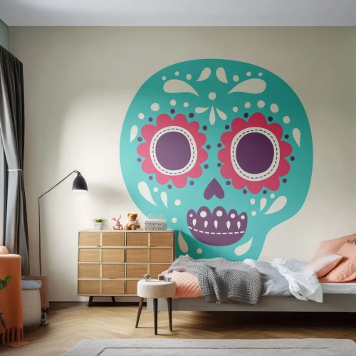 Fototapeta Standard Eco - Farebná lebka v mexickom štýle - 100x70cm - Život – zábava až do smrti - Moderná nástenná dekorácia do obývacej izby a spálne ARTTOR