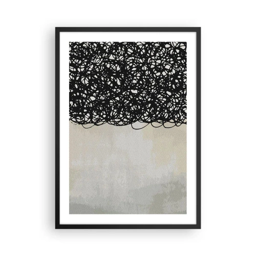 Plagát v čiernom ráme - Abstraktná kompozícia s čiernymi čiarami na svetlom pozadí - 50x70cm - Víriace abstrakcie - Moderná nástenná dekorácia do obývacej izby a spálne ARTTOR