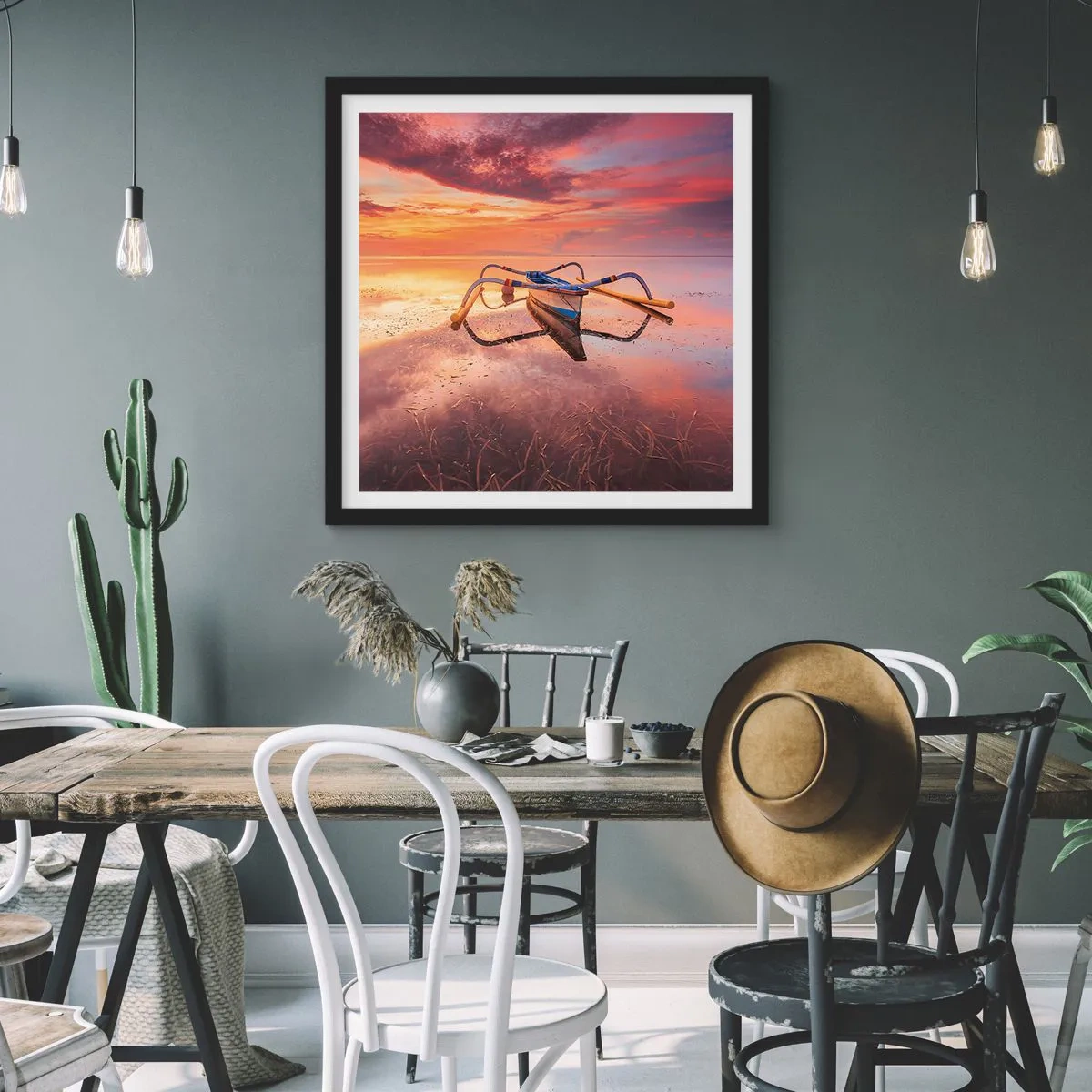 Plagát v čiernom ráme - Pokoj tropického večera - 30x30 cm