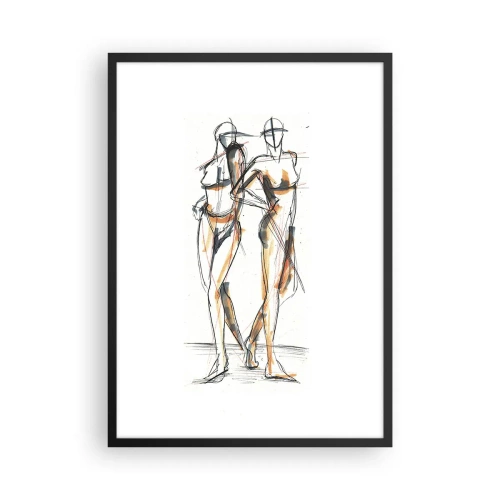 Plagát v čiernom ráme - Abstraktná skica dvoch postáv v teplých farbách. - 50x70cm - Štúdia šarmu - Moderná nástenná dekorácia do obývacej izby a spálne ARTTOR