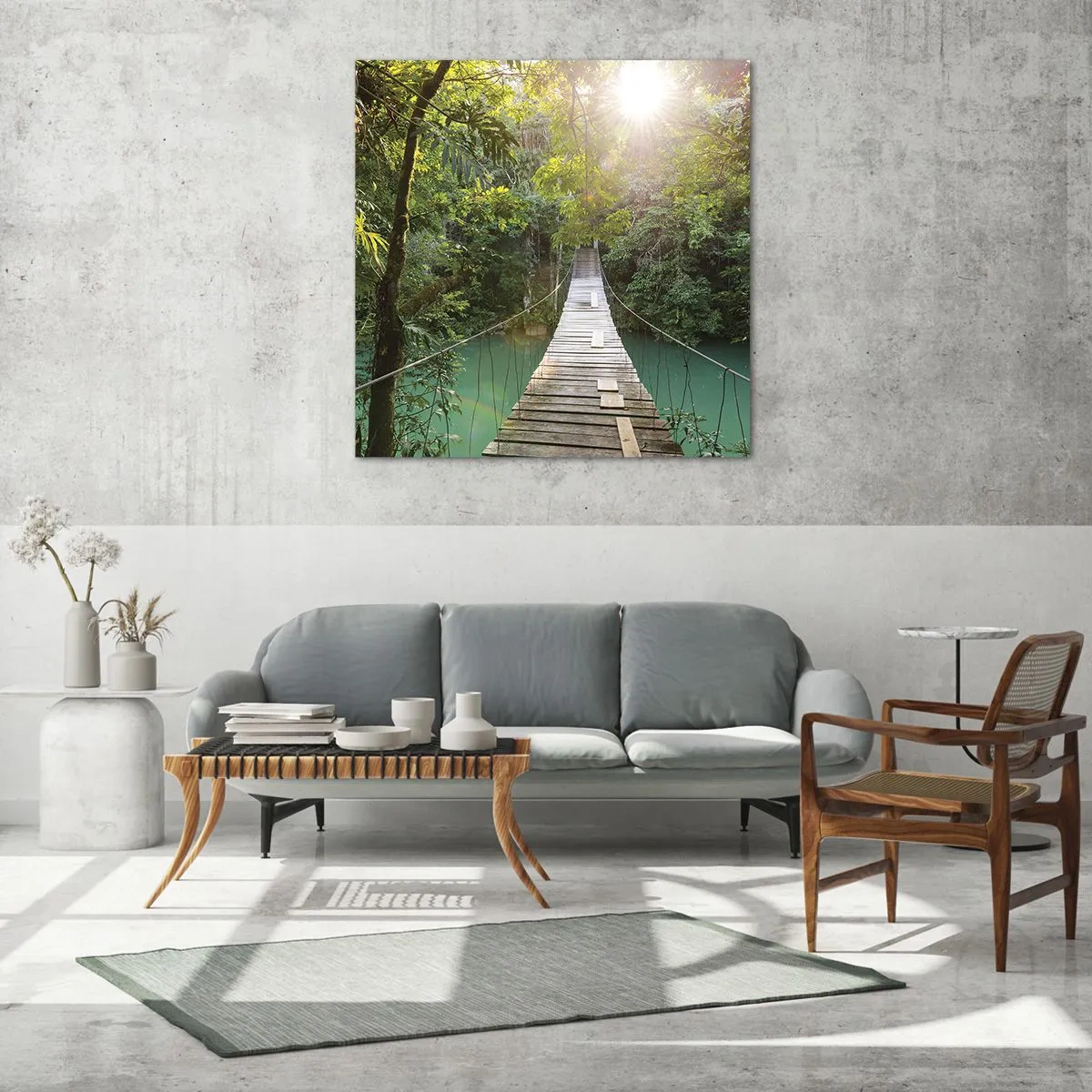 Obraz na skle - Nad azúrovou vodou do azúrového lesa - 50x50 cm