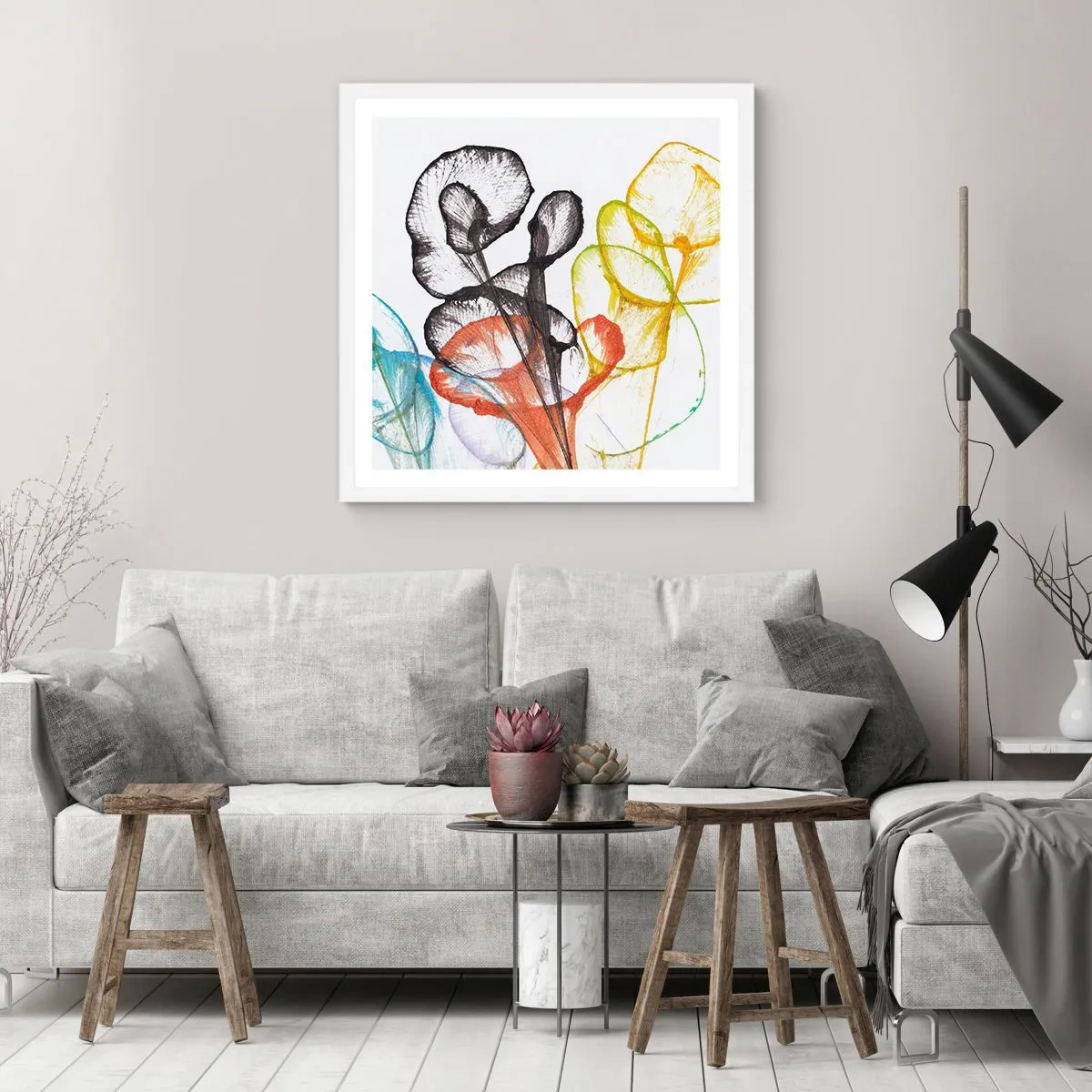 Plagát v bielom ráme - Kvety s dušou - 50x50 cm