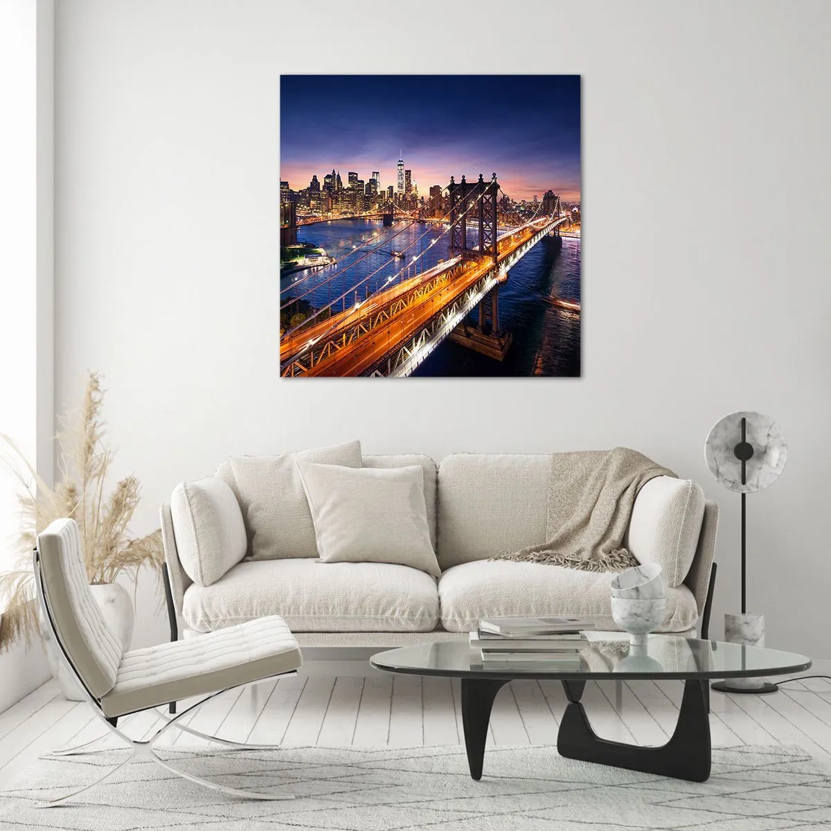 Obraz na skle - Žiariaci most do srdca mesta - 70x70 cm