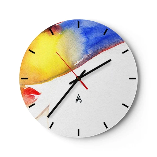 Nástenné hodiny - Abstraktný portrét s akvarelovými špliechmi - 30x30cm - Portrét dámy    - Moderná nástenná dekorácia do obývacej izby, kuchyne a spálne ARTTOR