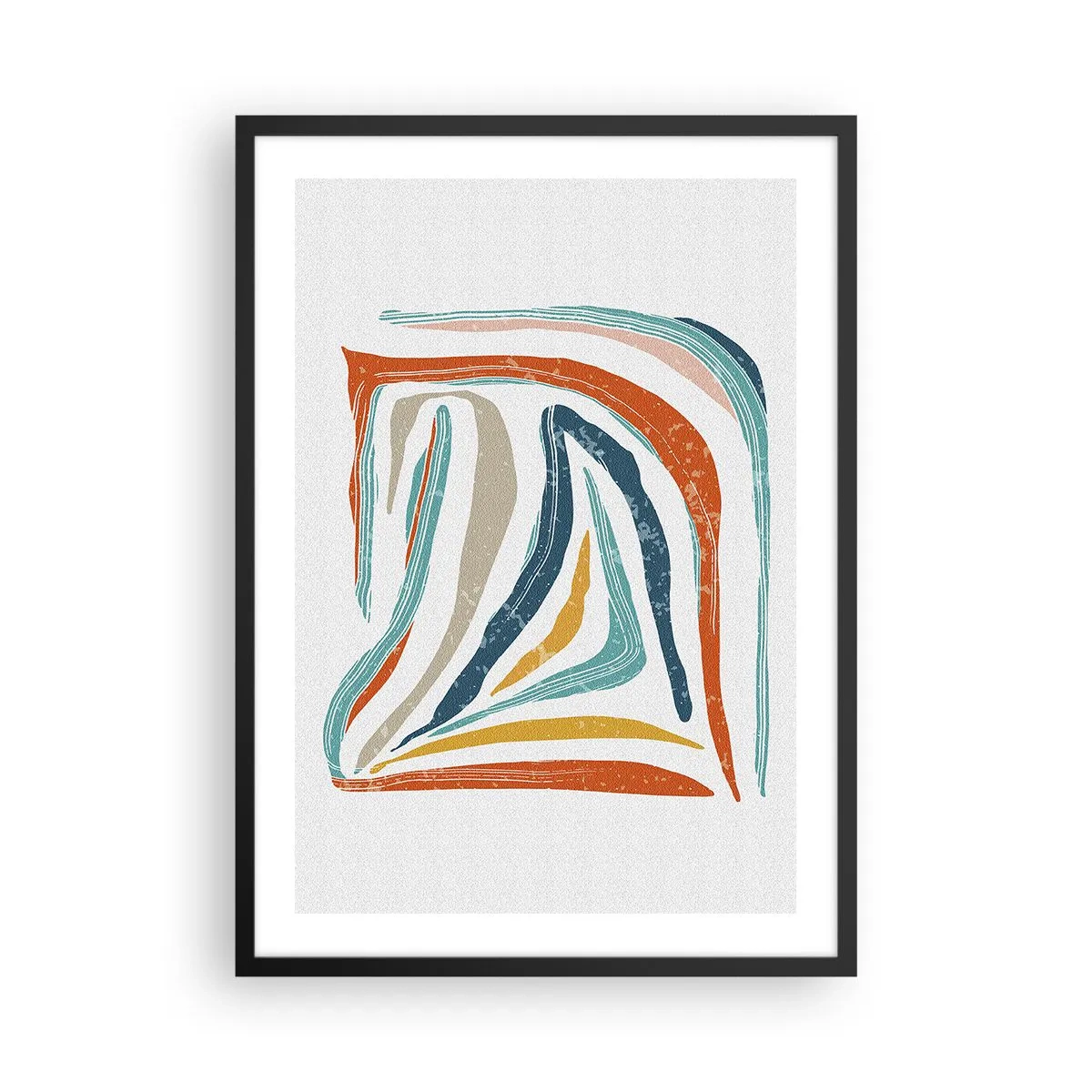 Plagát v čiernom ráme - Farebná abstrakcia s organickými líniami - 50x70cm - Priateľsky usmievavá abstrakcia - Moderná nástenná dekorácia do obývacej izby a spálne ARTTOR