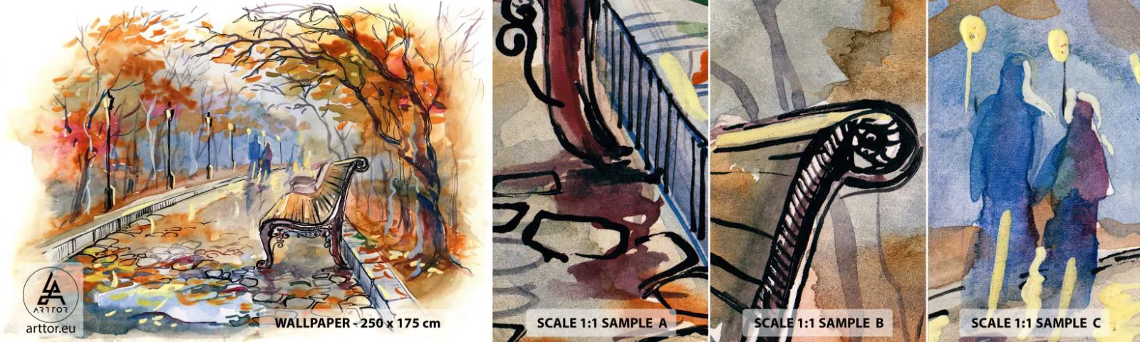 Vzorka samolepiacej fototapety Deluxe Sticker - Spoločne putovať jeseňou - Krajina, Park, jeseň - 100x30 cm