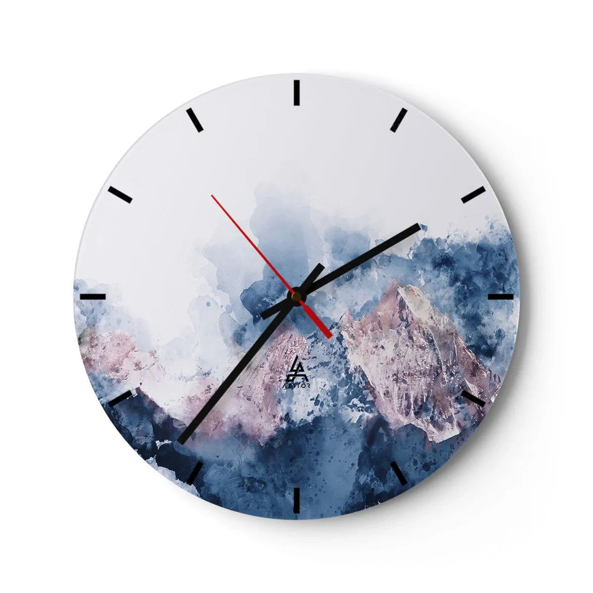 Nástenné hodiny - Maliarske zobrazenie hôr v odtieňoch modrej a ružovej. - 30x30cm - To sú vrcholy! - Moderná nástenná dekorácia do obývacej izby, kuchyne a spálne ARTTOR