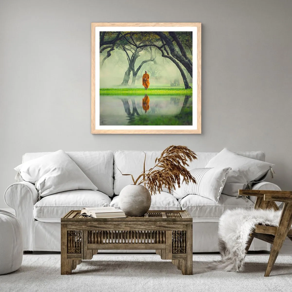 Plagát v ráme zo svetlého duba - Na ceste k osvieteniu - 60x60 cm