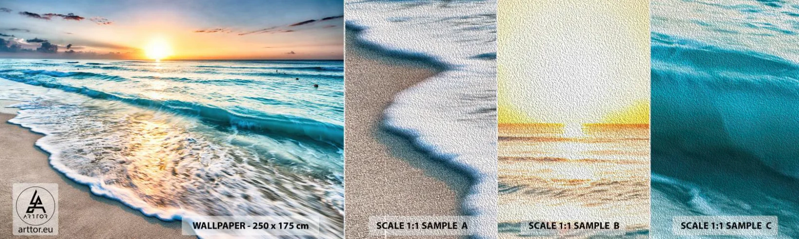 Vzorka fototapety Premium Sand - Výhľad, ktorý stojí za to - Krajina, Pláž, Západ slnka - 100x30 cm